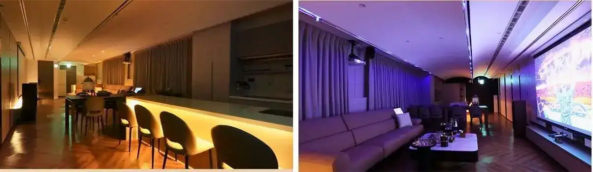 萬聚所歡唱區實拍：金屬吧台區與 KTV 包廂大螢幕，氣氛燈營造派對氛圍